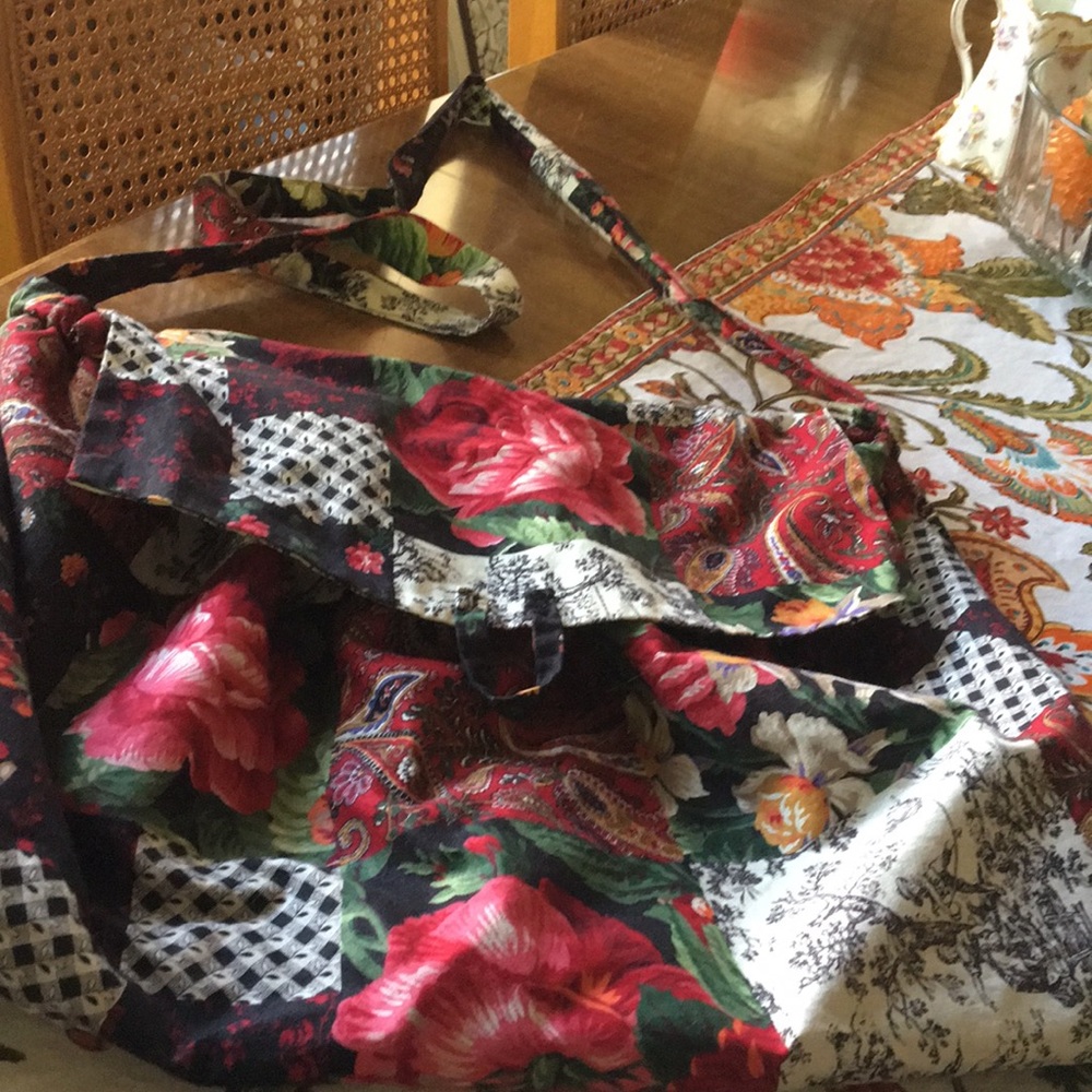 Patchwork Style Drawstring Bag Purse Tote - image 1